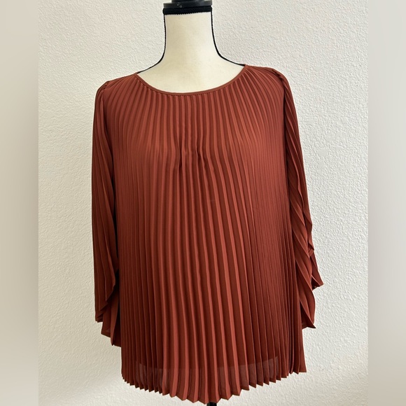 NEW J.JILL SZ S Wearever Auburn Pleated Blouse BOAT NECK CAPE SLEEVE 1/4 SLEEVE - Picture 2 of 9